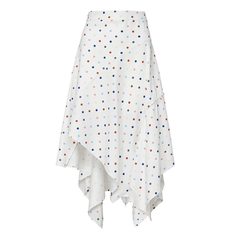 N12H White Rainbow Polka Dot Wonderland Asymmetric Skirt Womens Small